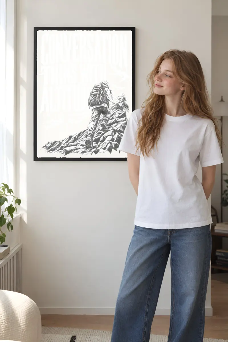 “Conversation Thins With Altitude” Premium Wooden Framed Poster
