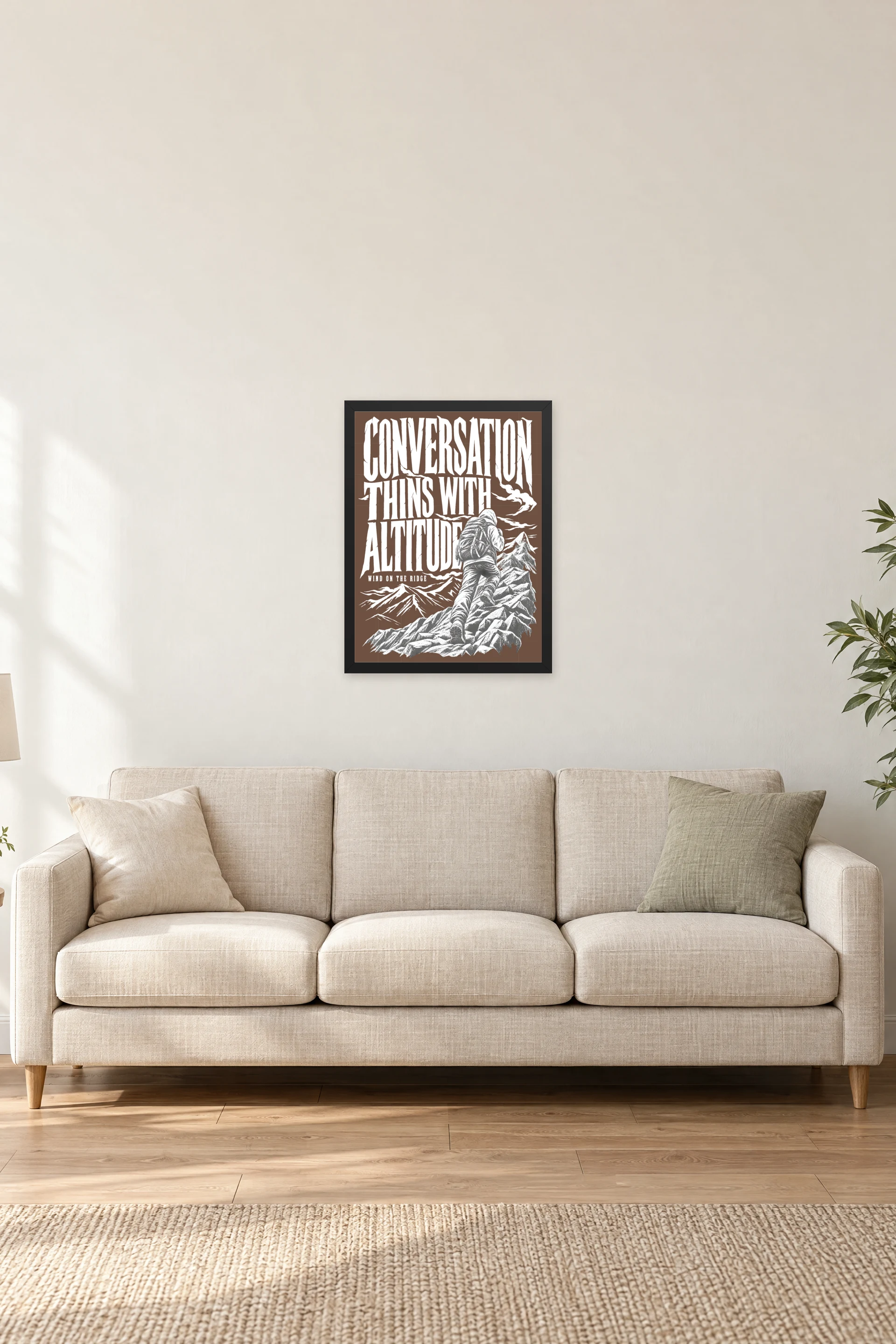"Conversation Thins With Altitude" Premium Wooden Framed Poster — Black frame, 18 × 24 in
