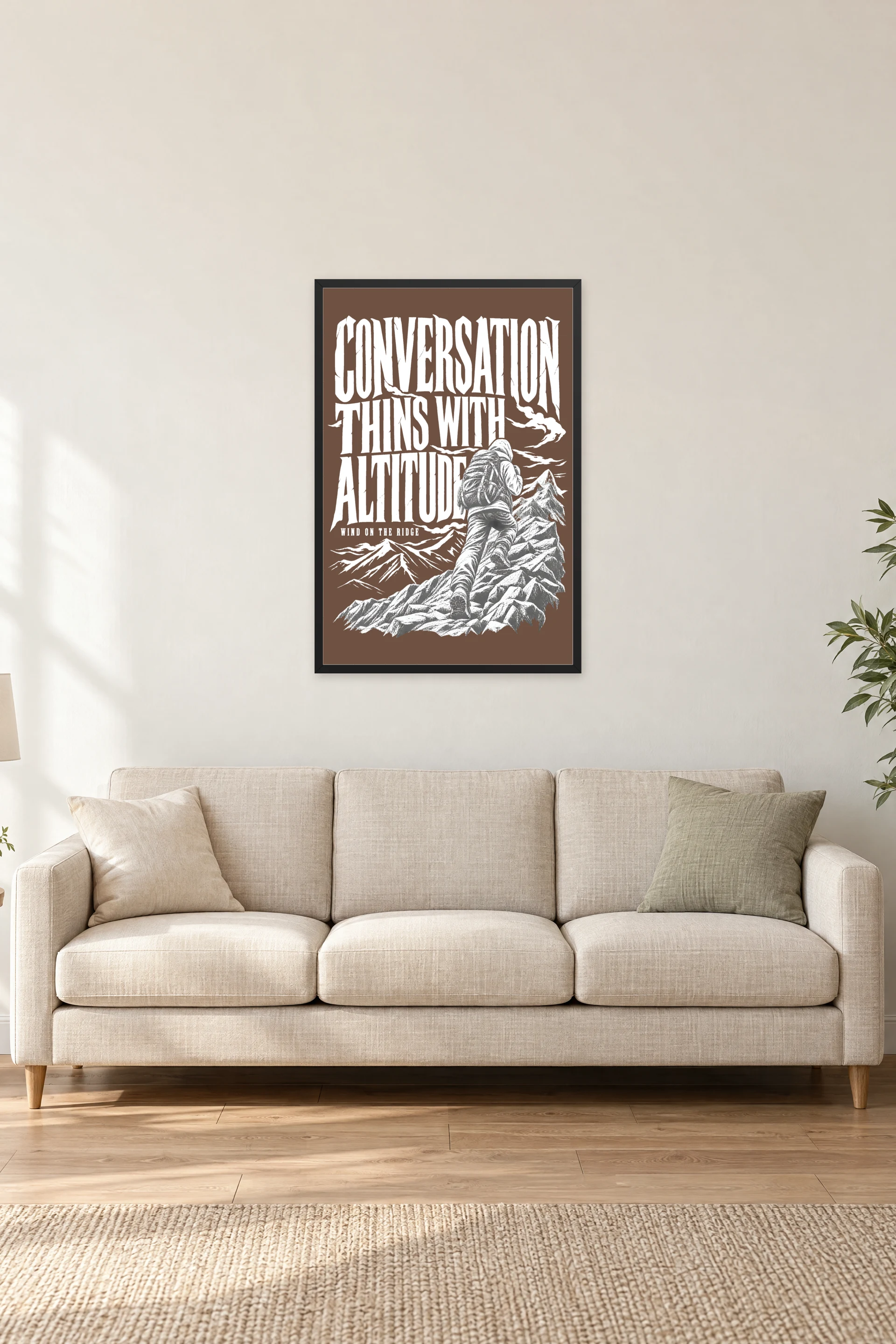 "Conversation Thins With Altitude" Premium Wooden Framed Poster — Black frame, 24 × 36 in