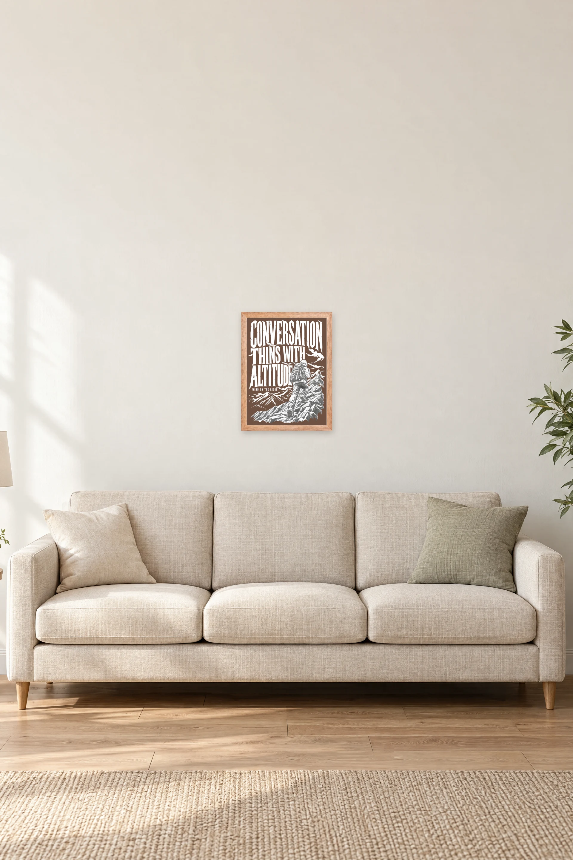 "Conversation Thins With Altitude" Premium Wooden Framed Poster — Natural Wood frame, 12 × 16 in