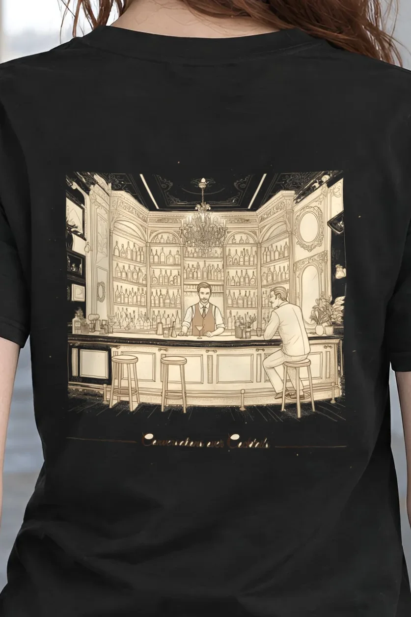 "Conversations Over Cocktails" Heavyweight Unisex Crewneck T-shirt - the graphic up close