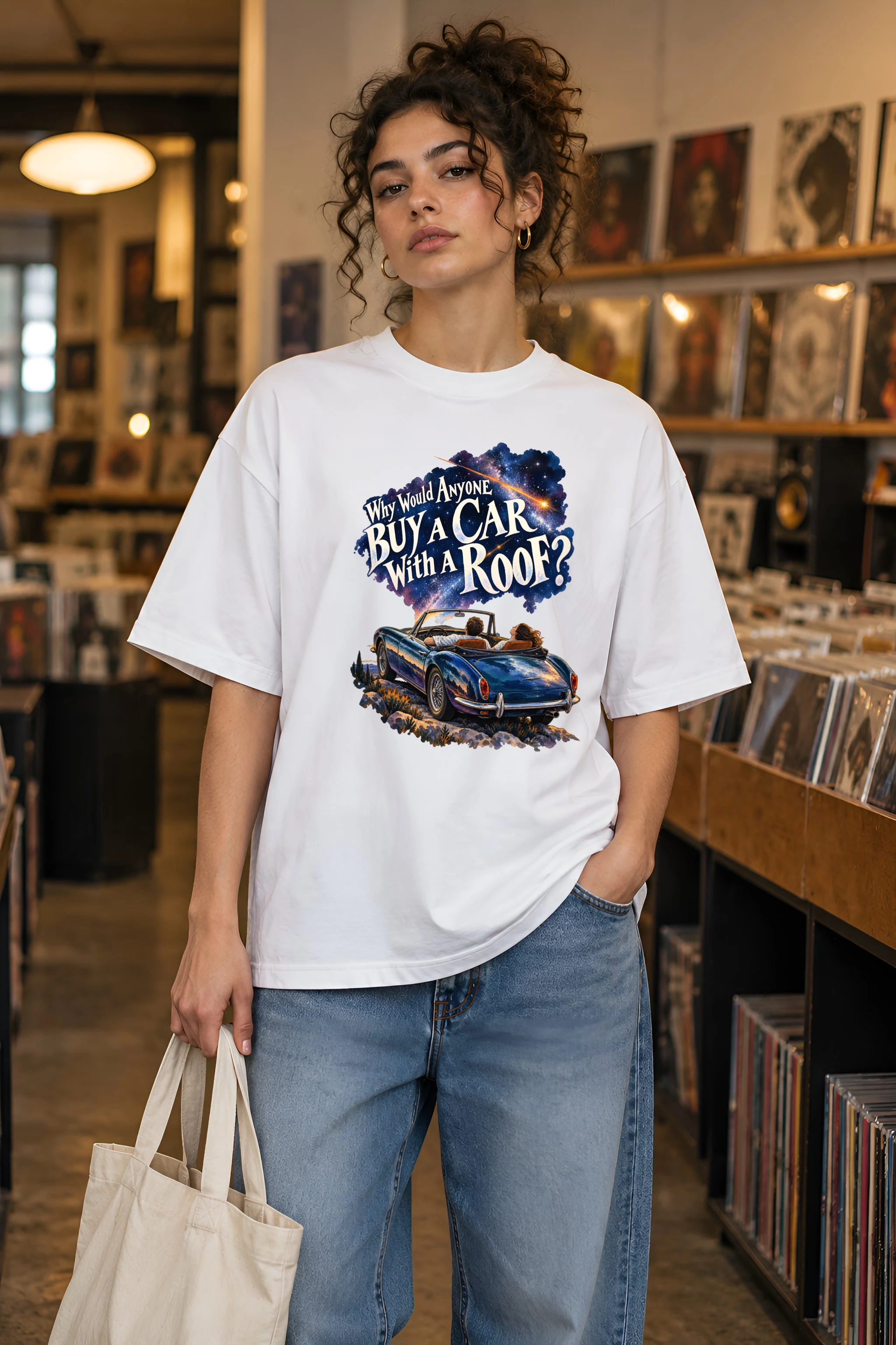 "Convertible Under the Stars" Unisex Oversized Heavyweight Crewneck T-Shirt