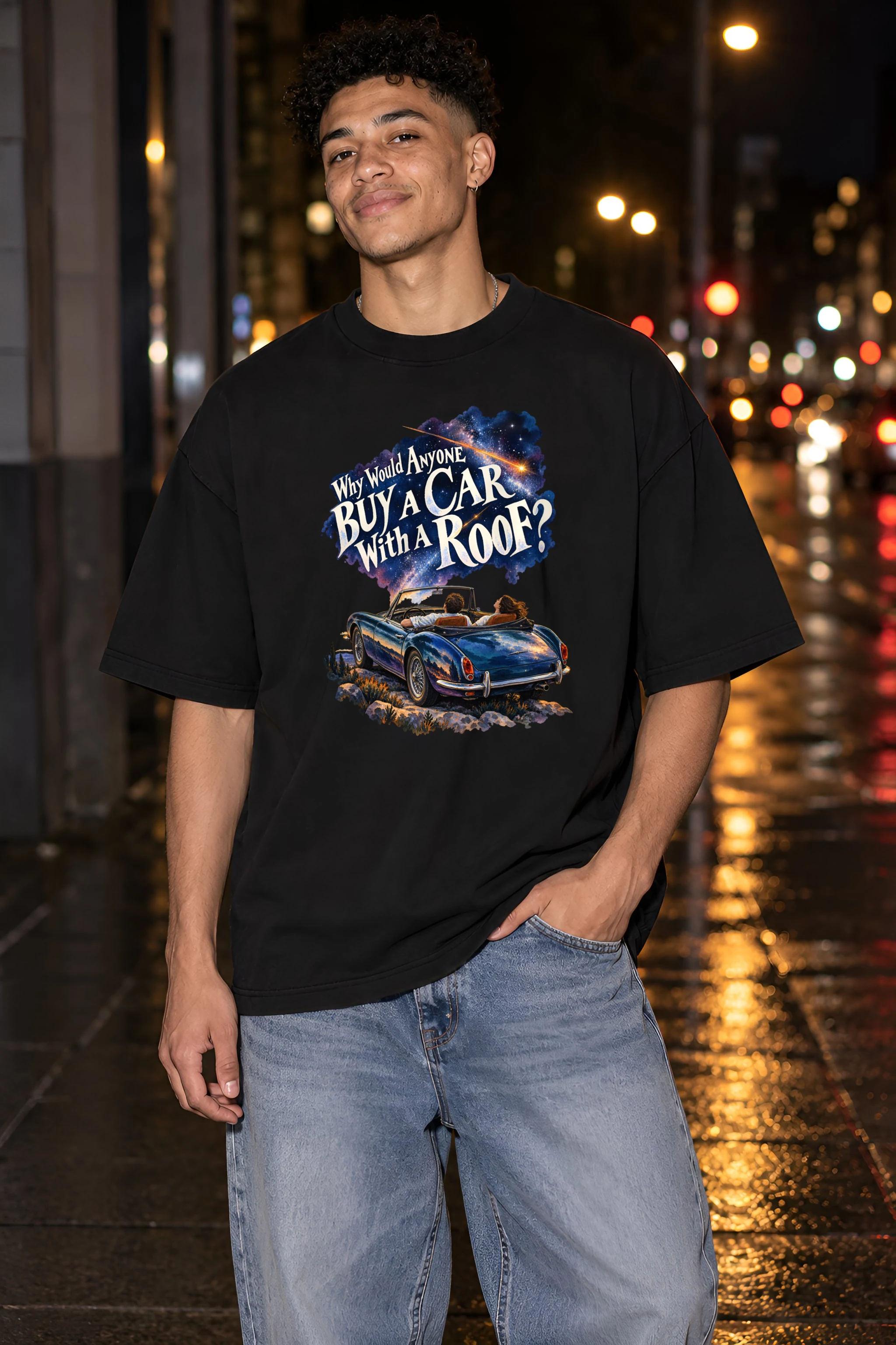 "Convertible Under the Stars" Unisex Oversized Heavyweight Crewneck T-Shirt