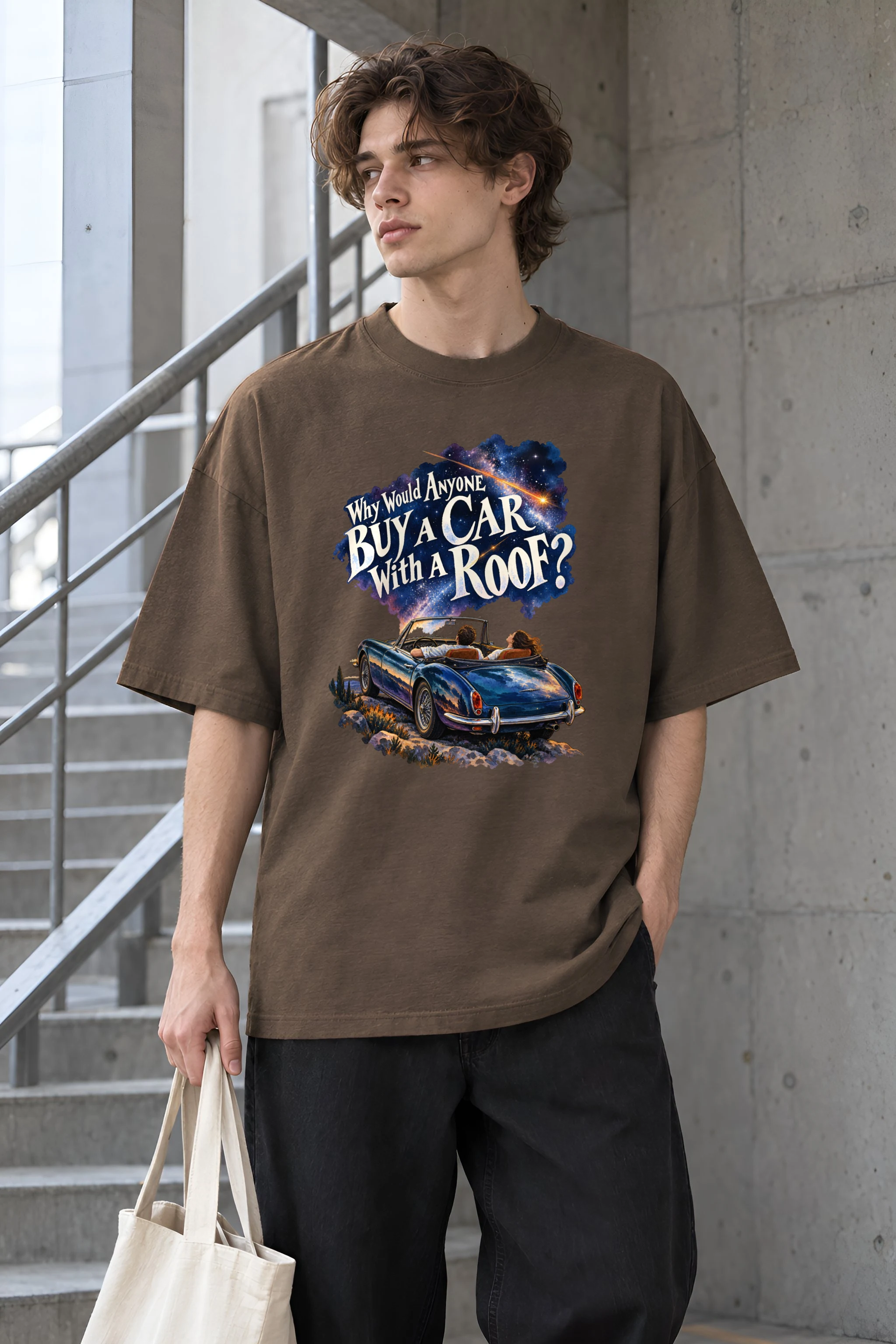 "Convertible Under the Stars" Unisex Oversized Heavyweight Crewneck T-Shirt