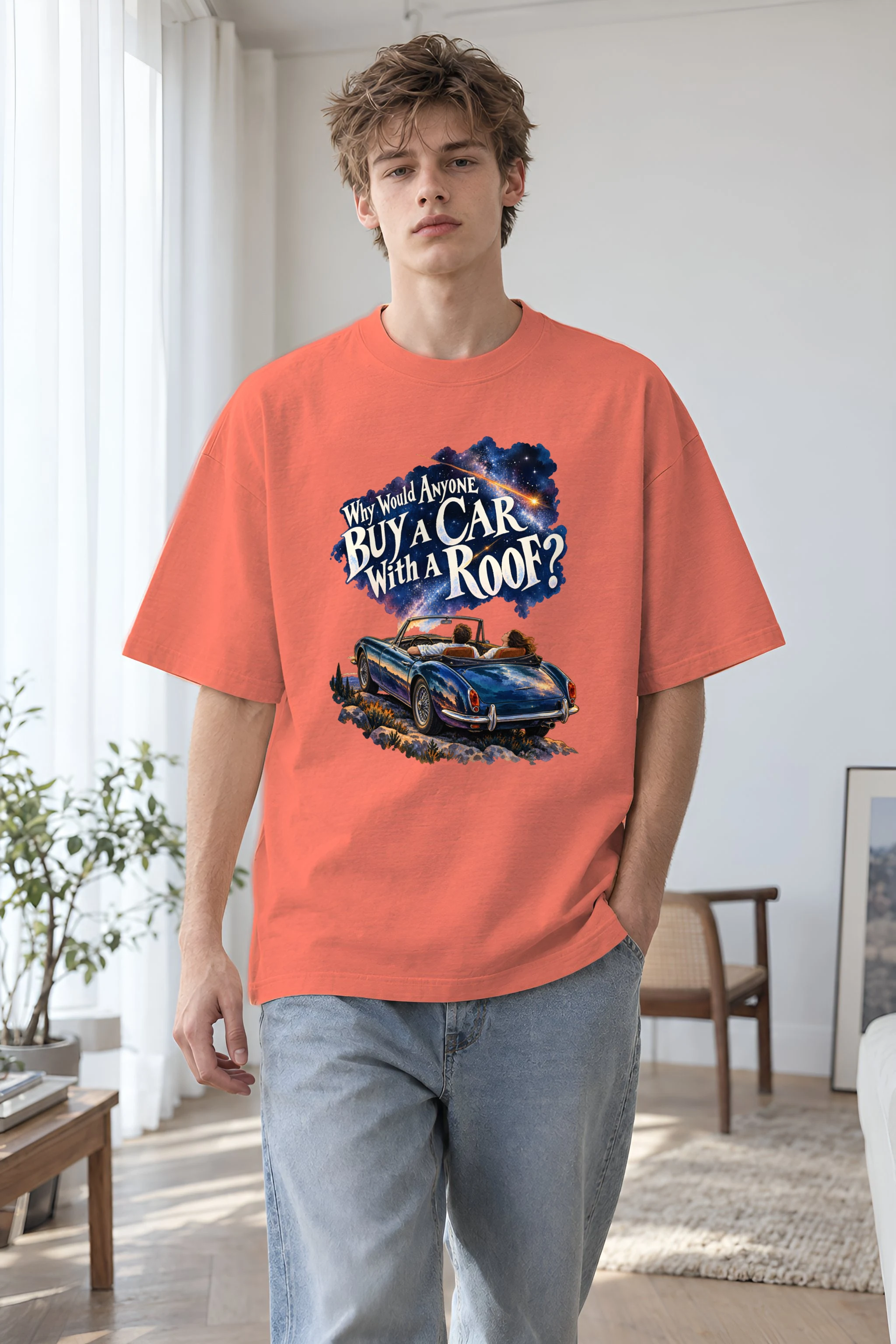 "Convertible Under the Stars" Unisex Oversized Heavyweight Crewneck T-Shirt