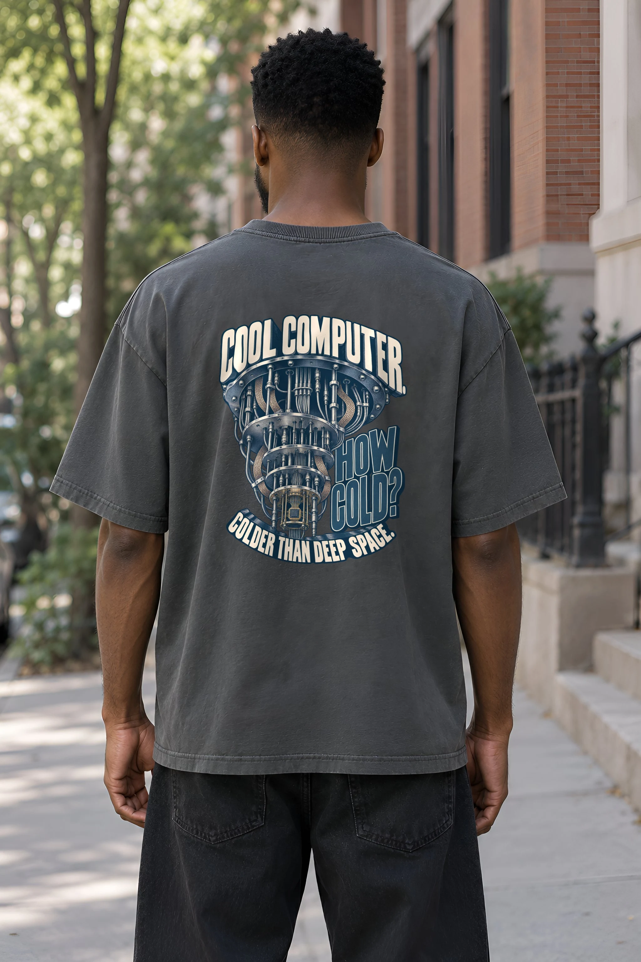 "Cool Computer How Cold" Men's Oversized Heavyweight Crewneck T-Shirt