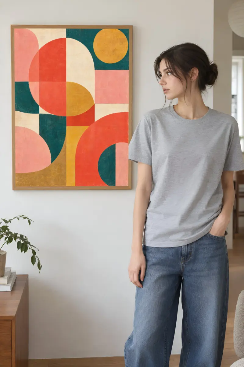 "Coral and Teal Geometry" Premium Wooden Framed Poster
