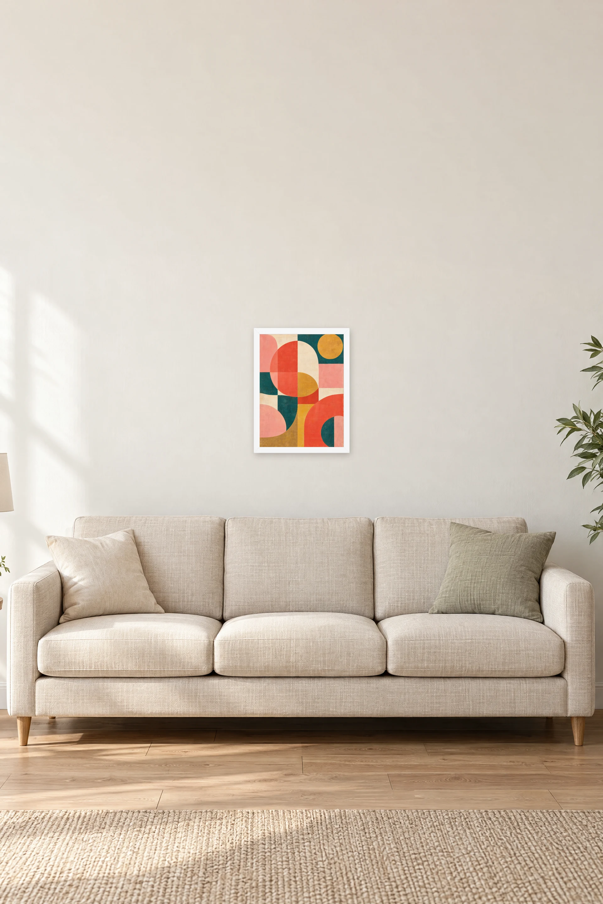"Coral and Teal Geometry" Premium Wooden Framed Poster — White frame, 12 × 16 in