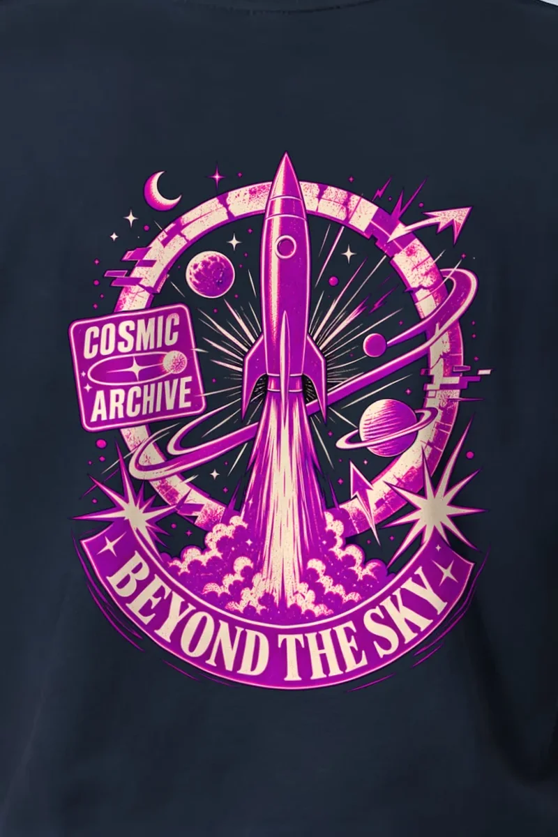 "Cosmic Archive" Heavyweight Unisex Crewneck T-shirt - the graphic up close