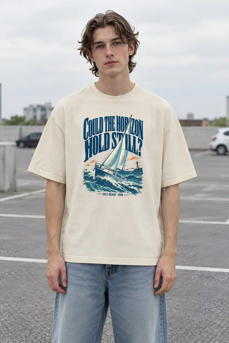 "Could the Horizon Hold Still?" Men's Oversized Heavyweight Crewneck T-Shirt