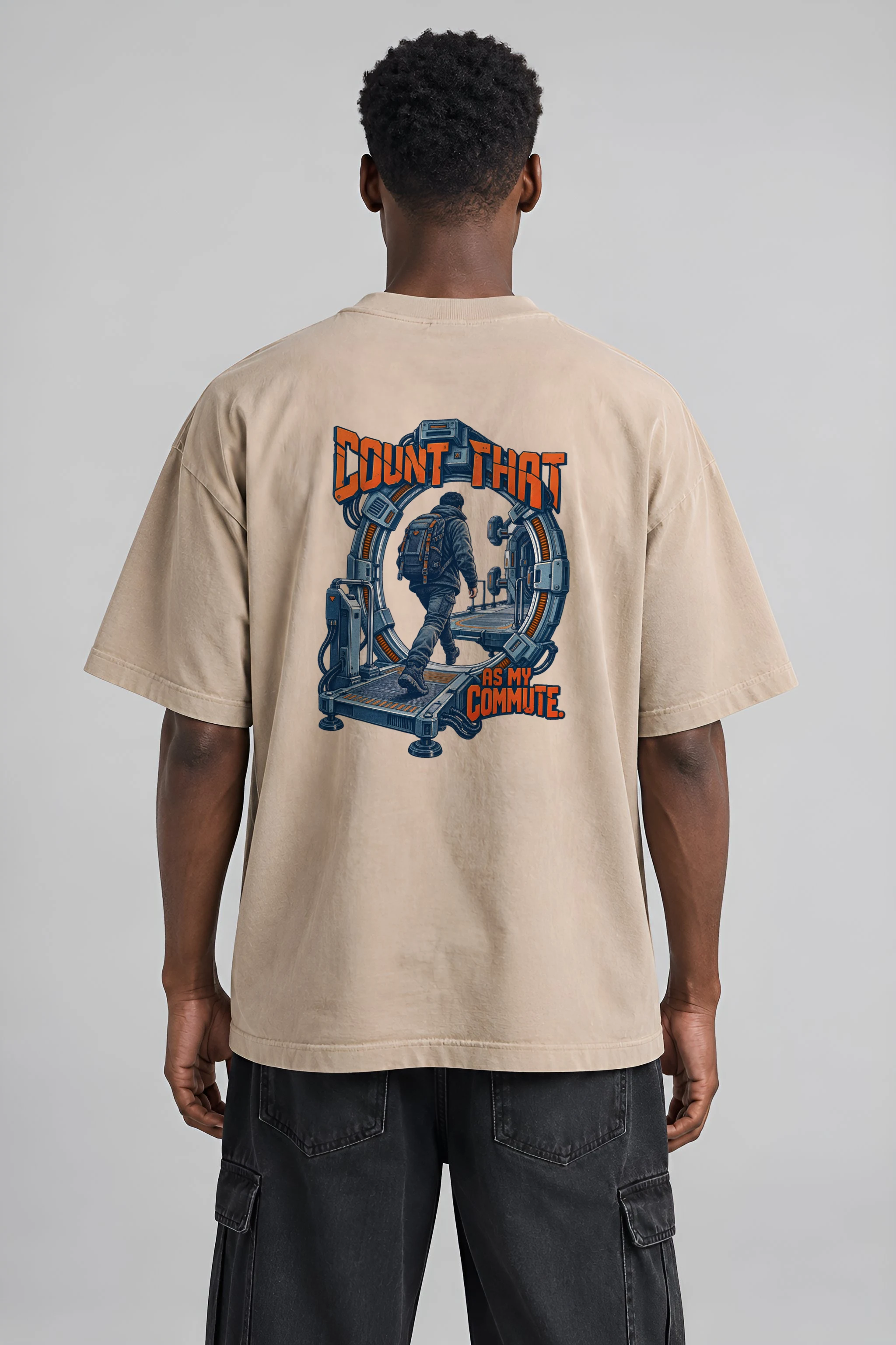 "Count That as My Commute" Men's Oversized Heavyweight Crewneck T-Shirt