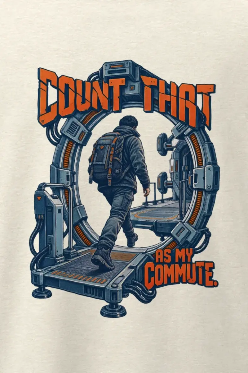"Count That as My Commute" Men’s Oversized Heavyweight Crewneck T-Shirt - the graphic up close