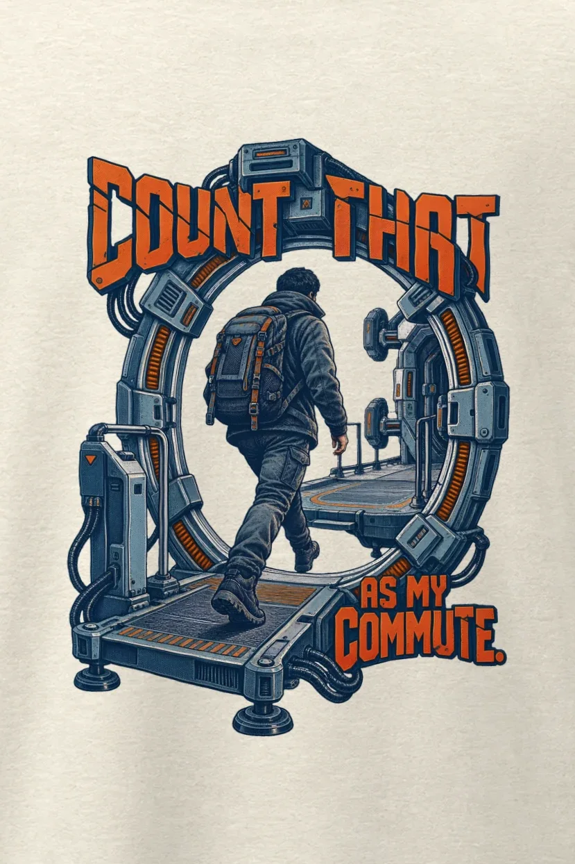 "Count That as My Commute" Men’s Oversized Heavyweight Crewneck T-Shirt - the graphic up close