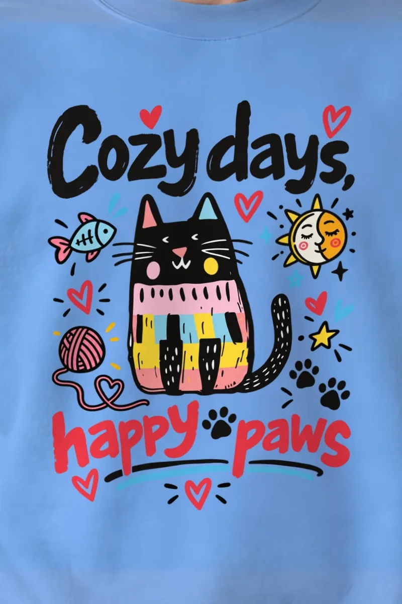 "Cozy Days Happy Paws" 1 Crewneck Sweatshirt - the graphic up close