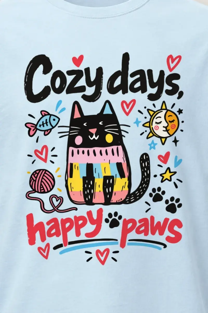 "Cozy Days Happy Paws" Heavyweight Unisex Crewneck T-shirt