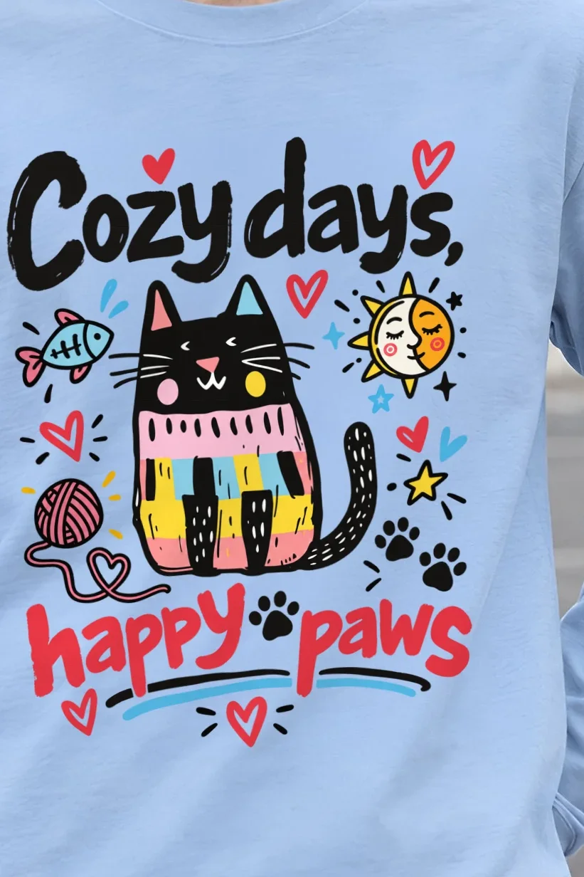 "Cozy Days Happy Paws" Unisex Longsleeve T-shirt - the graphic up close