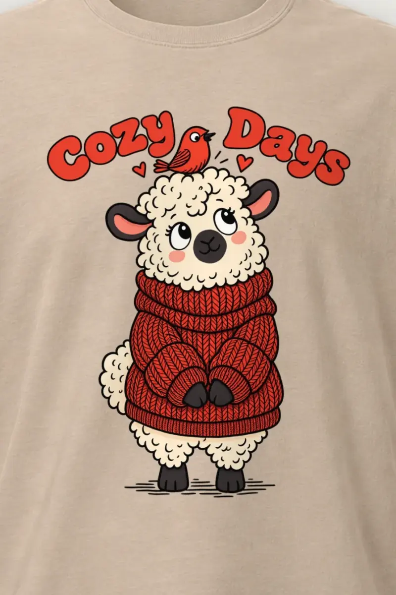 "Cozy Days Sheep" Heavyweight Unisex Crewneck T-shirt