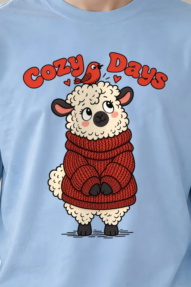 "Cozy Days Sheep" Unisex Longsleeve T-shirt - the graphic up close