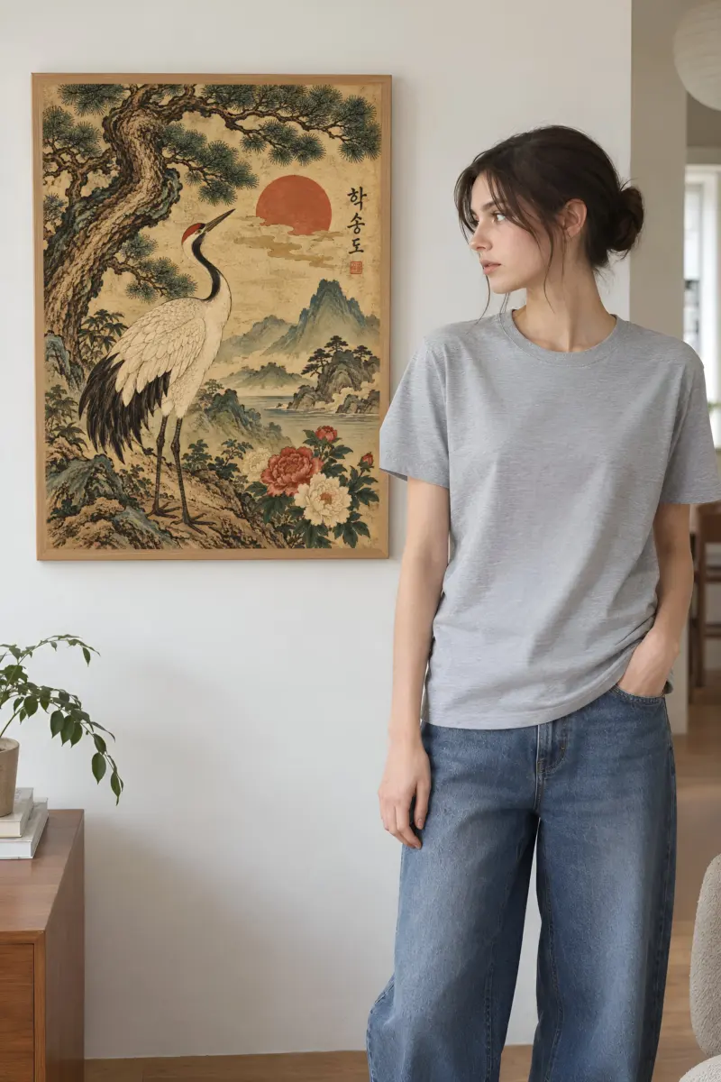“Crane And Pine” Premium Wooden Framed Poster