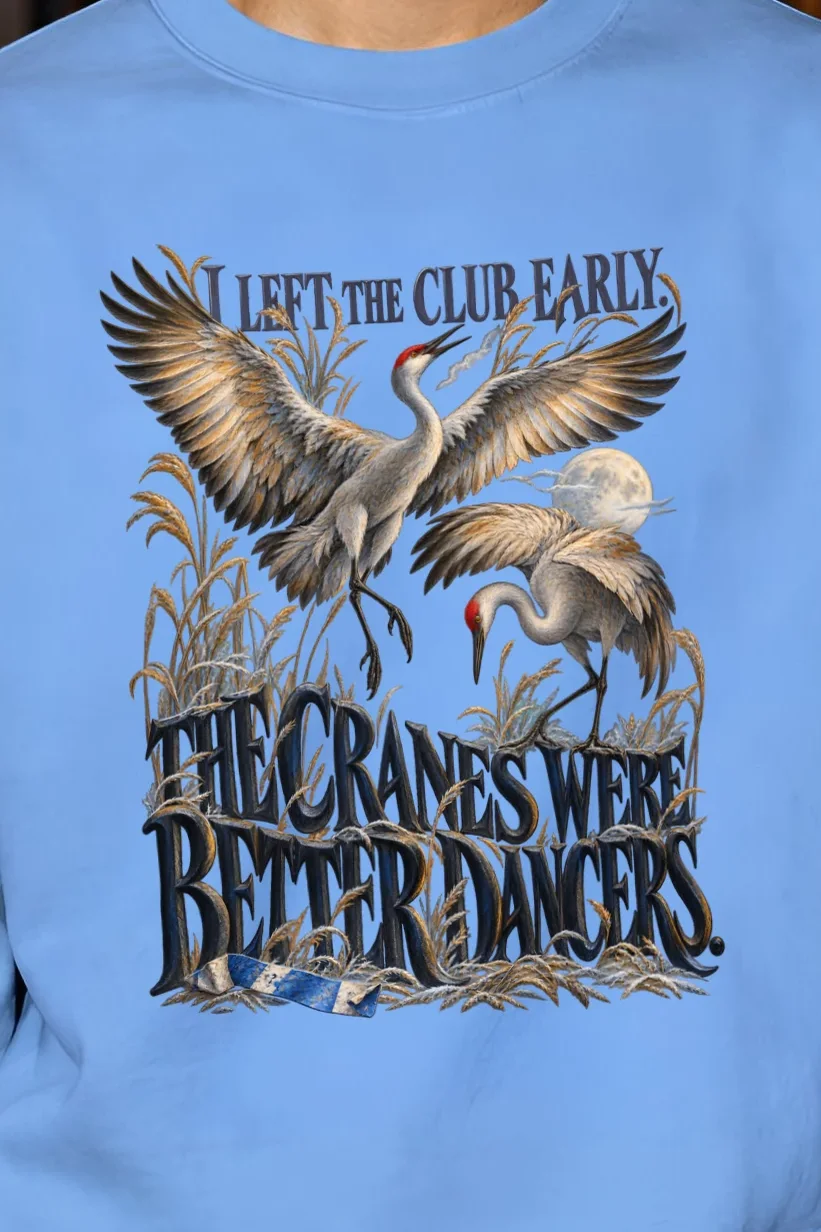 "Crane Dancers" Unisex Crewneck Sweatshirt - the graphic up close