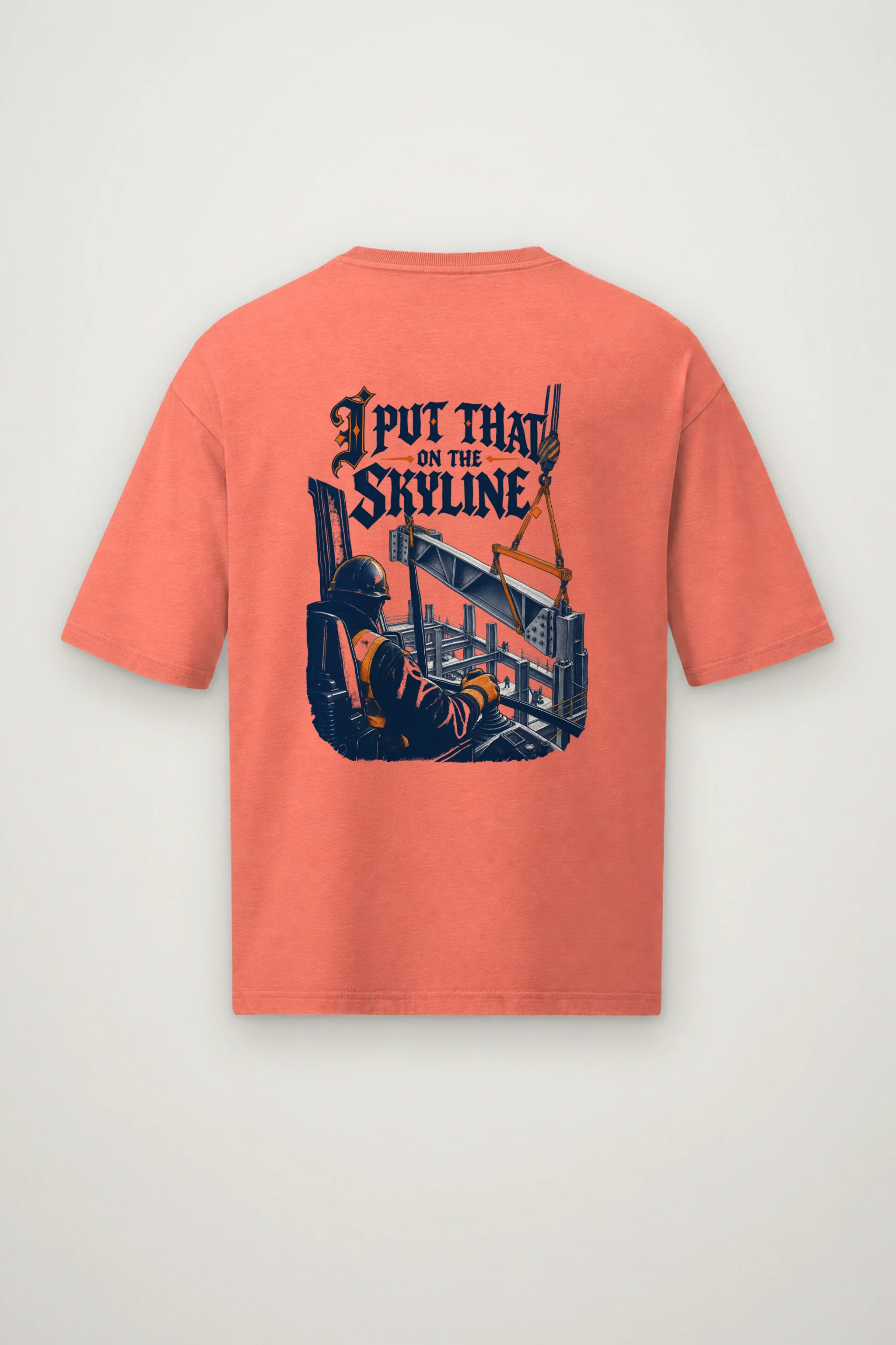 "Crane Operator Skyline" Men's Oversized Heavyweight Crewneck T-Shirt