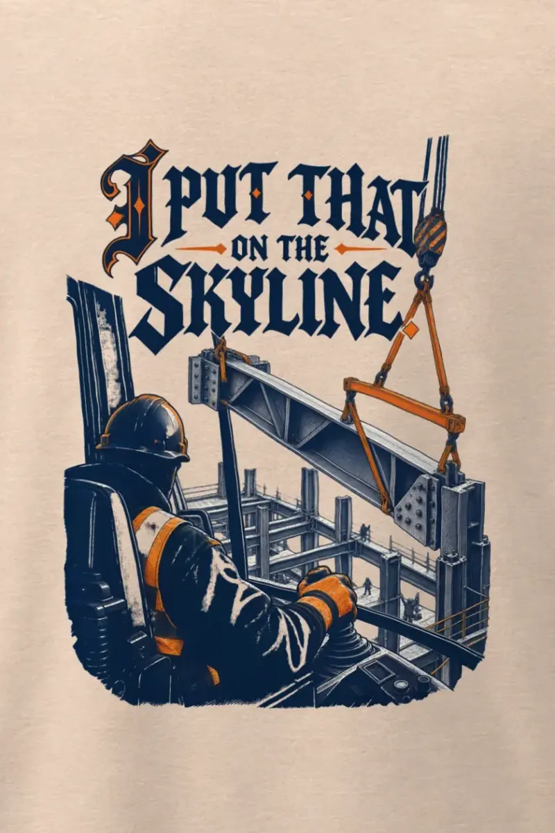 "Crane Operator Skyline" Men’s Oversized Heavyweight Crewneck T-Shirt - the graphic up close