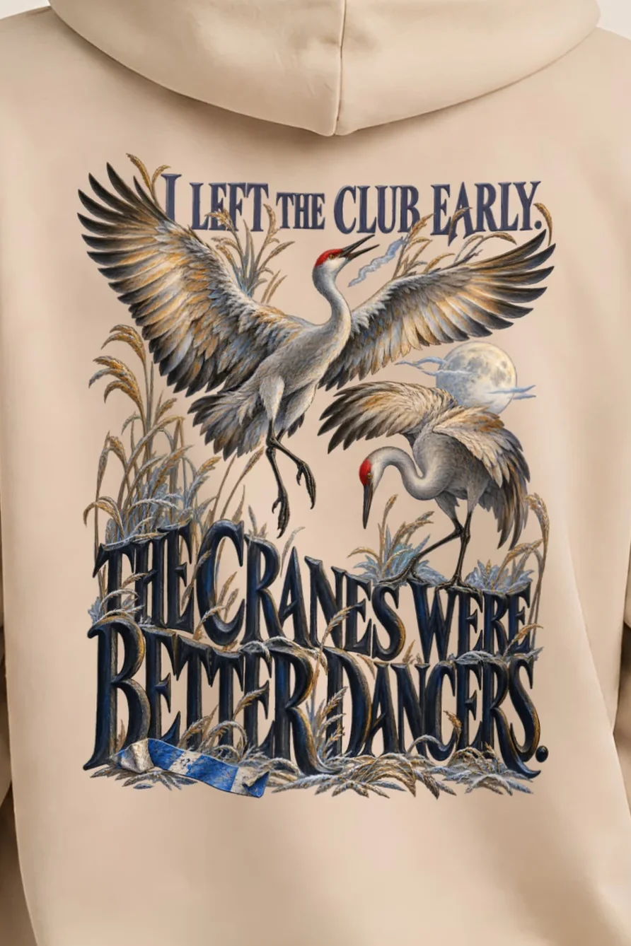 "Cranes Were Better Dancers" Unisex Pullover Hoodie - the graphic up close