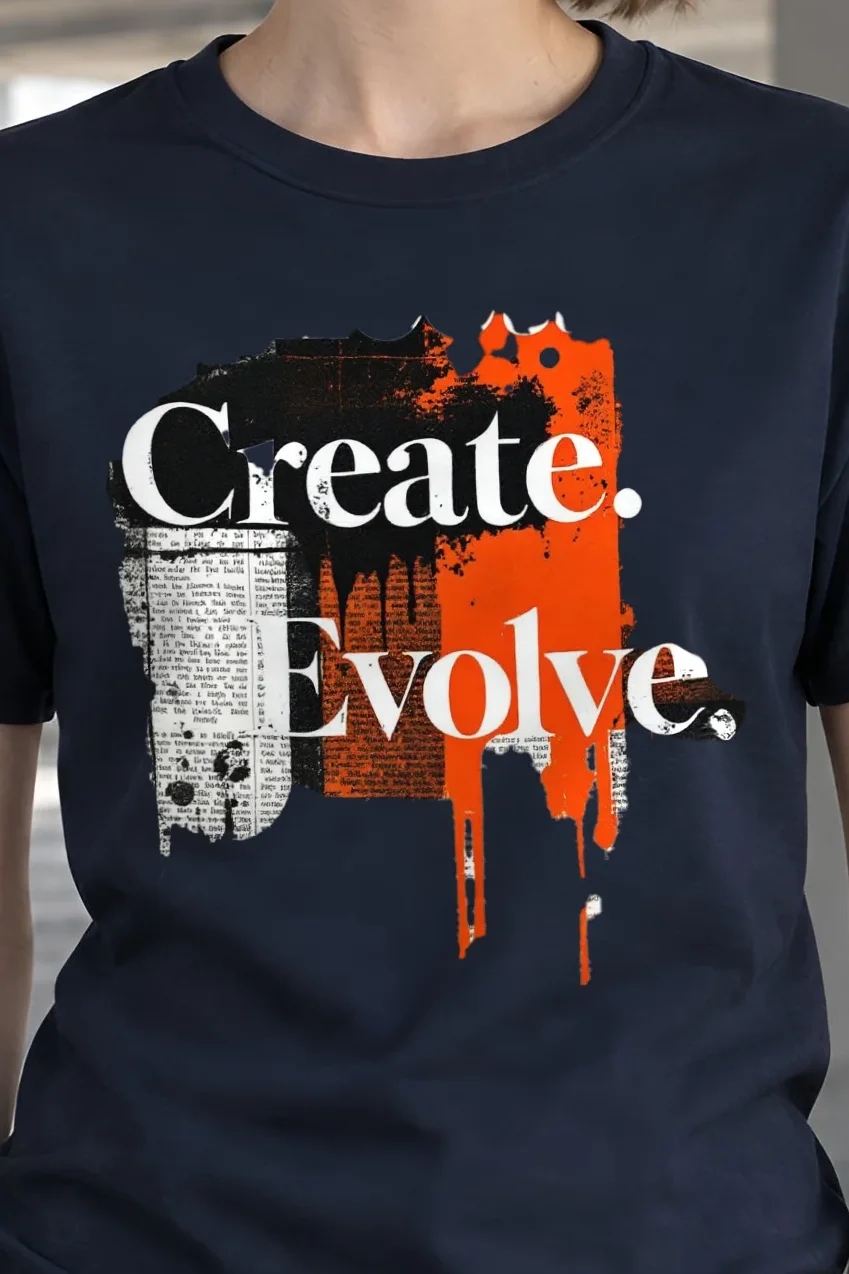 "Create Evolve" Heavyweight Unisex Crewneck T-shirt - the graphic up close