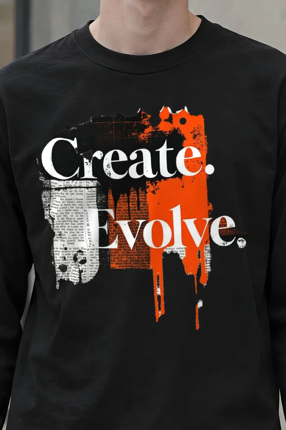 "Create Evolve" Unisex Longsleeve T-shirt - the graphic up close