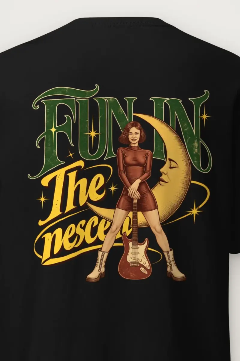 "Crescent Moon Guitarist" Heavyweight Unisex Crewneck T-shirt