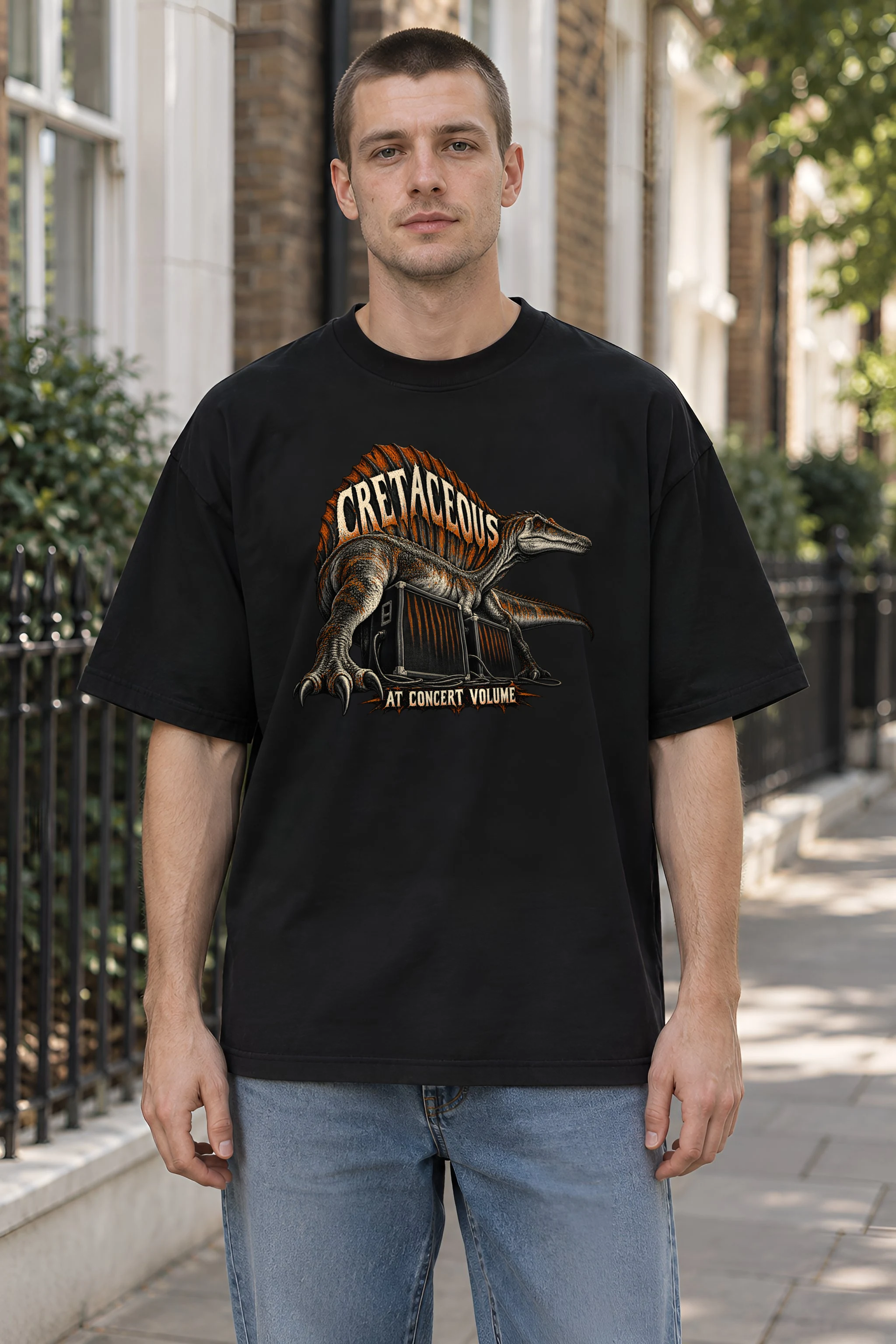 "Cretaceous at Concert Volume" Men's Oversized Heavyweight Crewneck T-Shirt