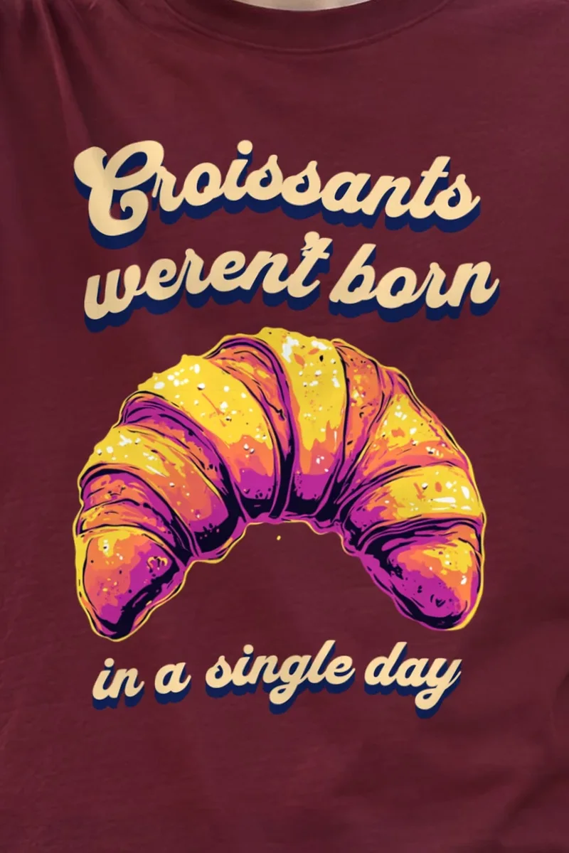 "Croissant Pop Art" Heavyweight Unisex Crewneck T-shirt - the graphic up close