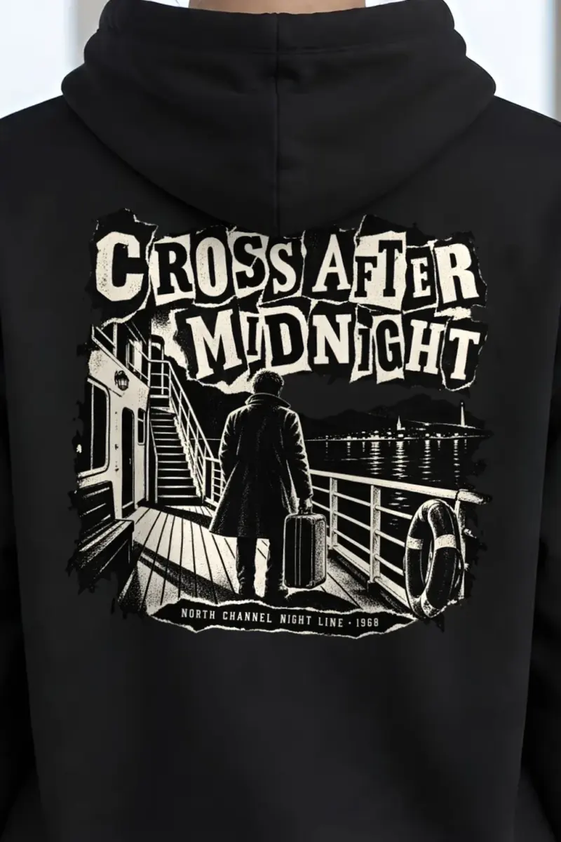 "Cross After Midnight" Heavy Blend Unisex Pullover Hoodie - the graphic up close