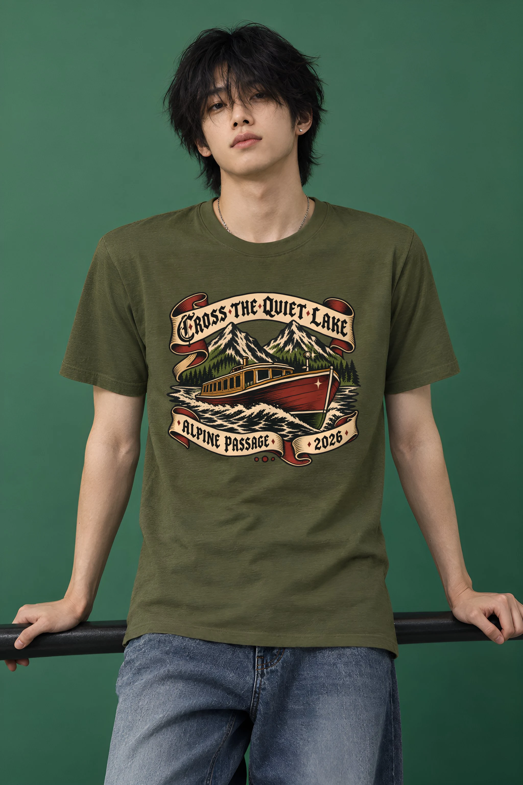 "Cross the Quiet Lake" Heavyweight Unisex Crewneck T-shirt