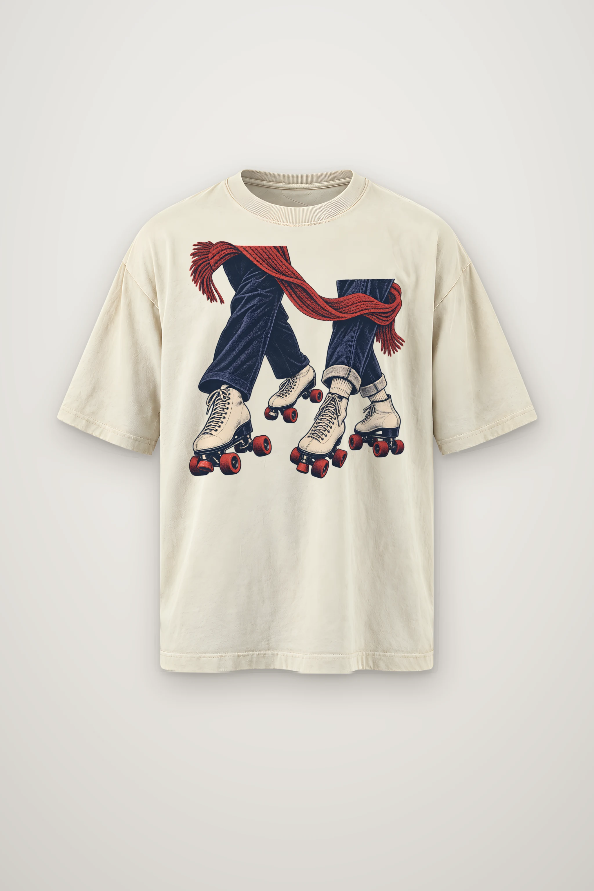 "Crossed Roller Skates and Red Scarf" Men's Oversized Heavyweight Crewneck T-Shirt