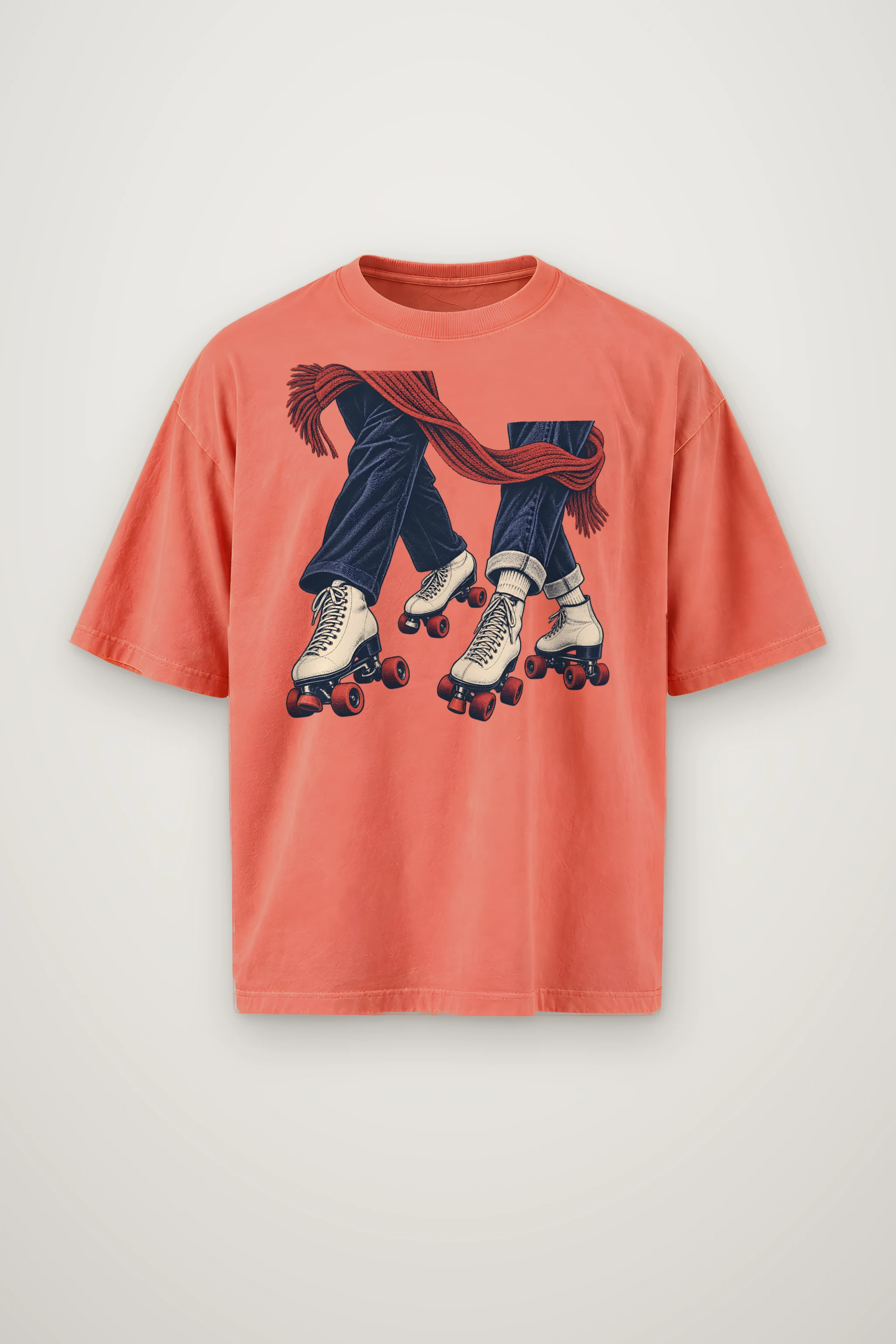 "Crossed Roller Skates and Red Scarf" Men's Oversized Heavyweight Crewneck T-Shirt