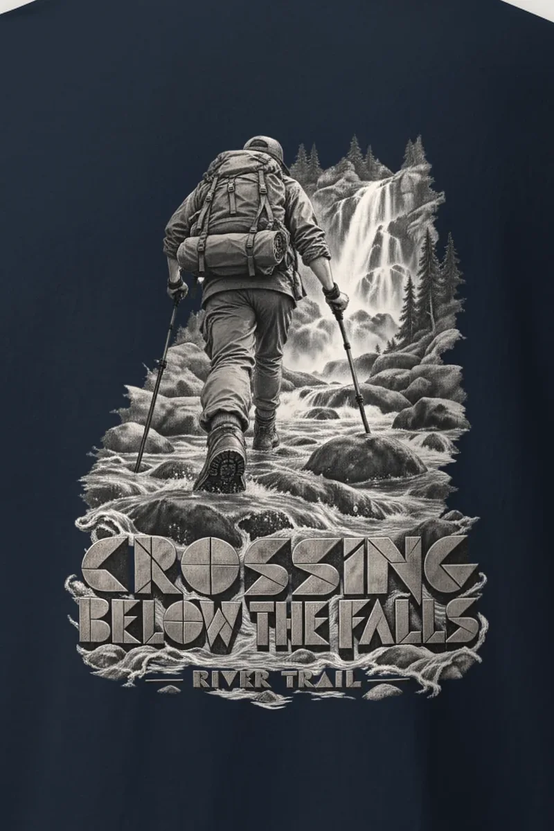 "Crossing Below the Falls" Heavyweight Unisex Crewneck T-shirt - the graphic up close