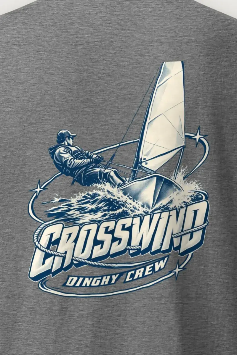 "Crosswind Dinghy Crew" Heavyweight Unisex Crewneck T-shirt - the graphic up close