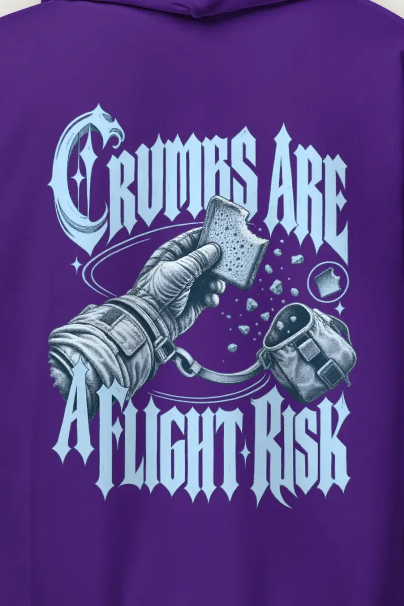 "Crumbs Are A Flight Risk" Heavy Blend Unisex Pullover Hoodie - the graphic up close
