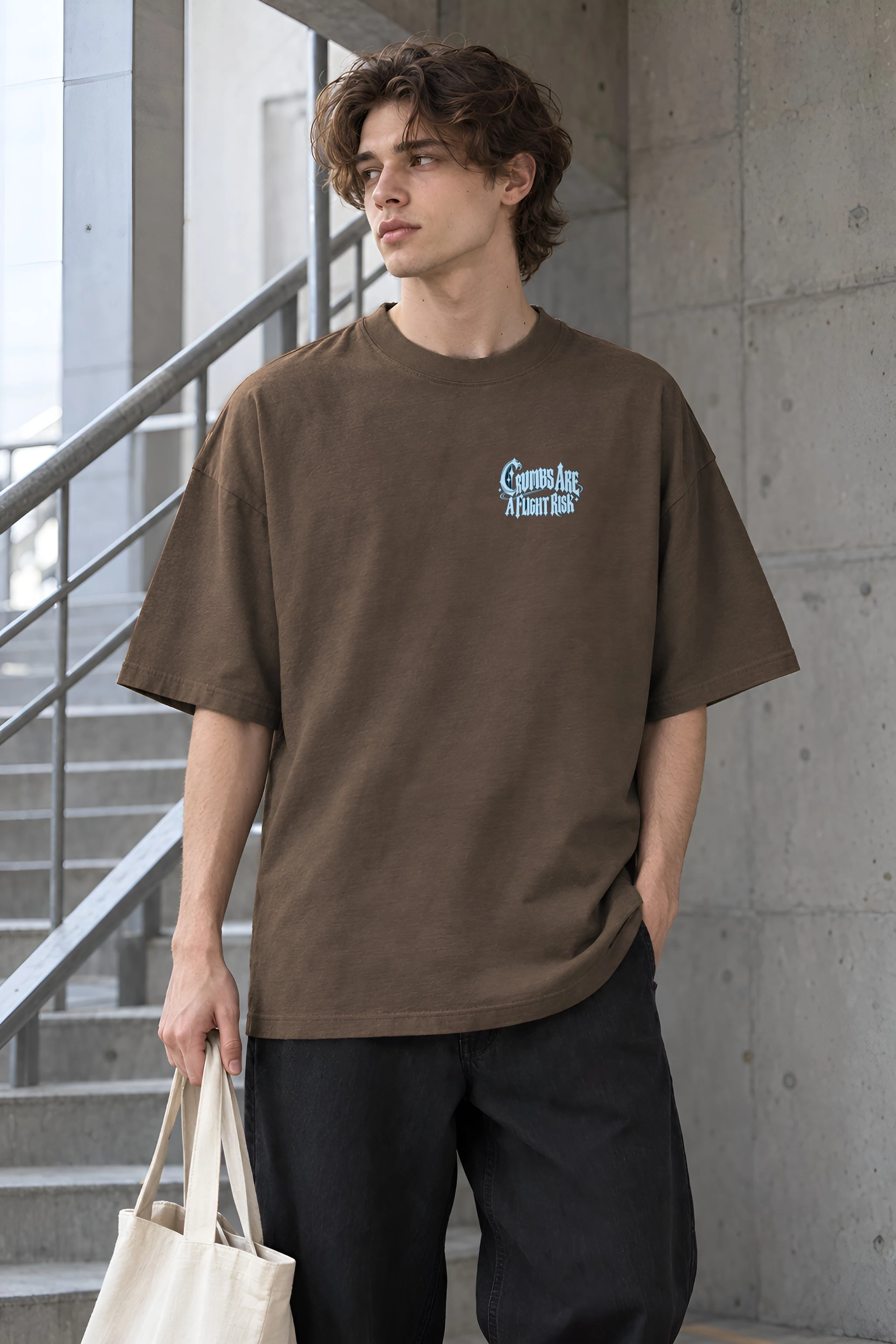 "Crumbs Are A Flight Risk" Men's Oversized Heavyweight Crewneck T-Shirt