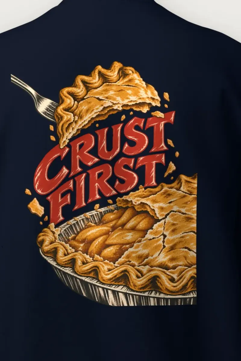 "Crust First Pie" Heavy Blend Unisex Crewneck Sweatshirt - the graphic up close