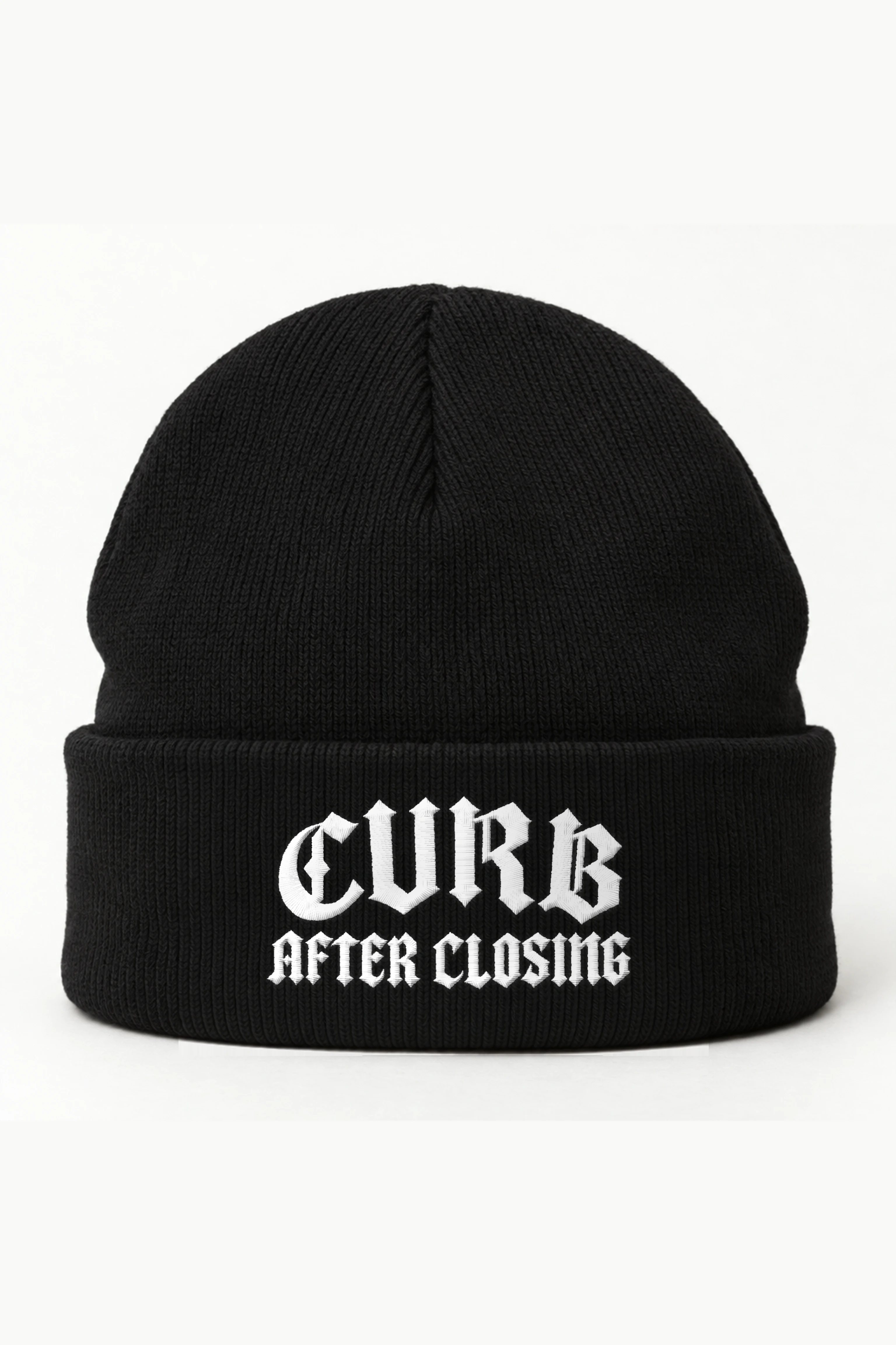"Curb After Closing" Cuffed Beanie · Embroidered