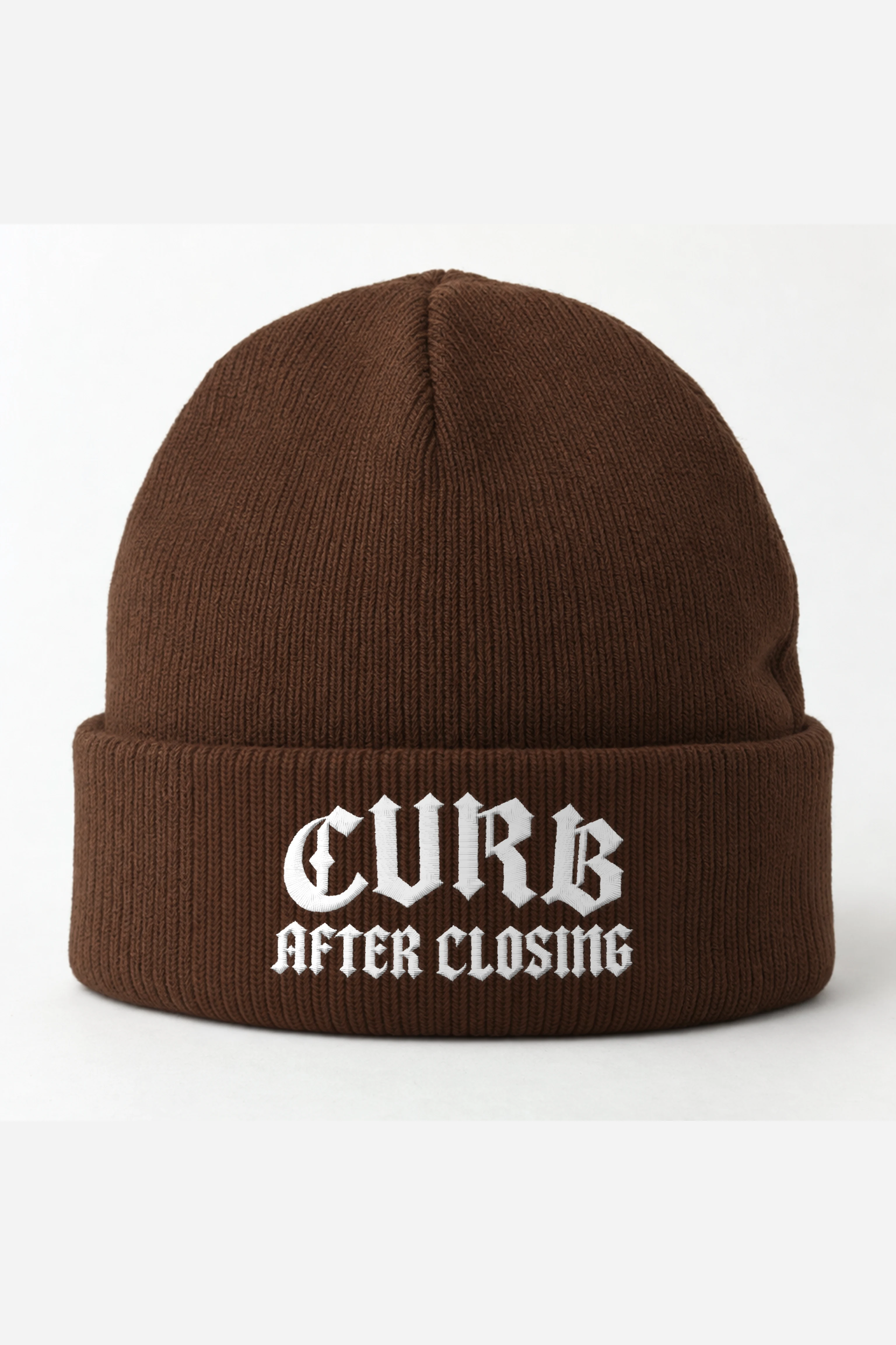 "Curb After Closing" Cuffed Beanie · Embroidered