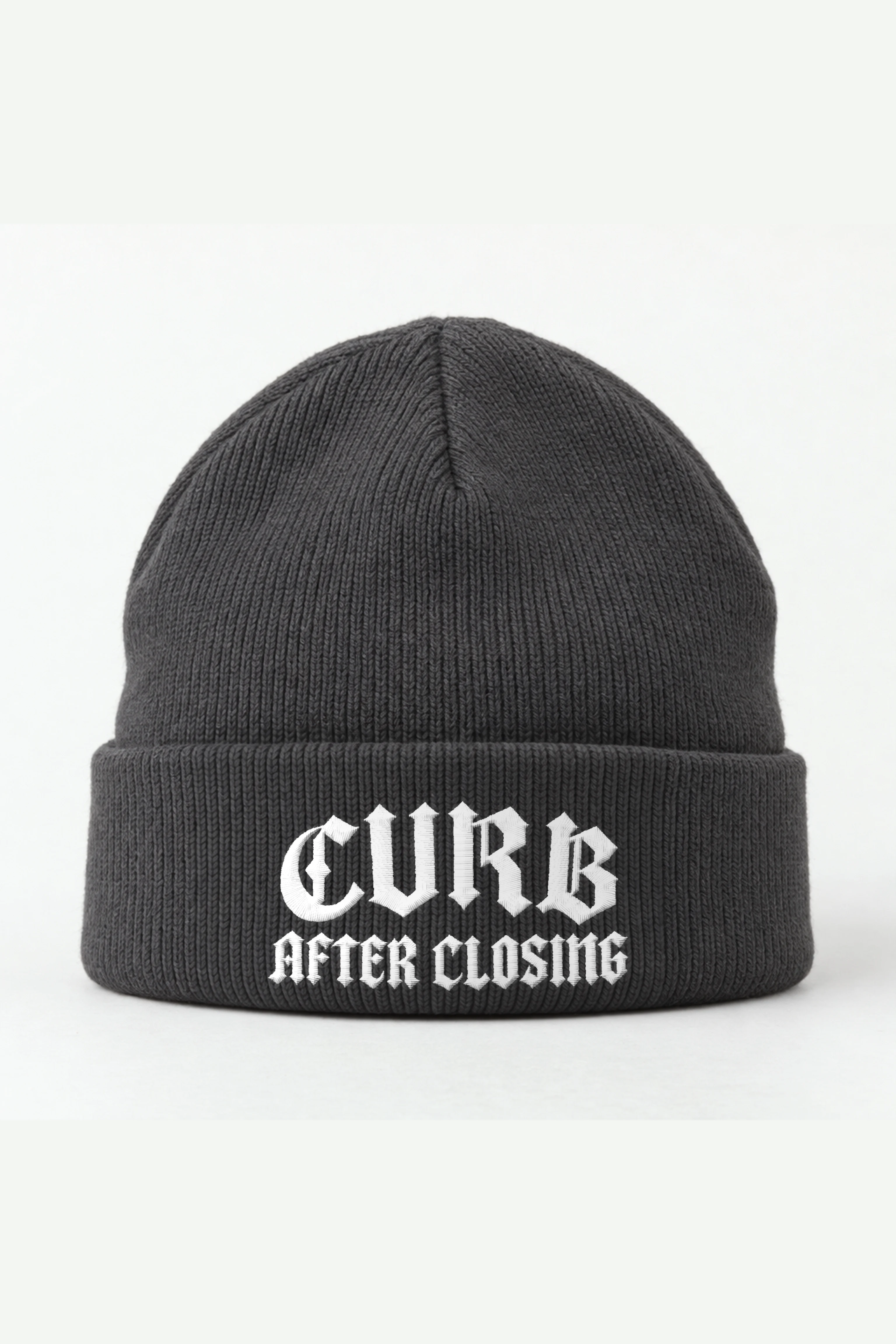 "Curb After Closing" Cuffed Beanie · Embroidered