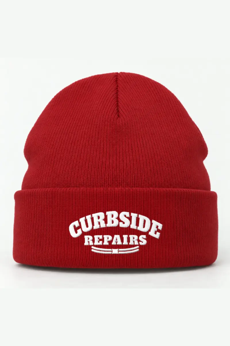 “Curbside Repairs” Cuffed Beanie · Embroidered