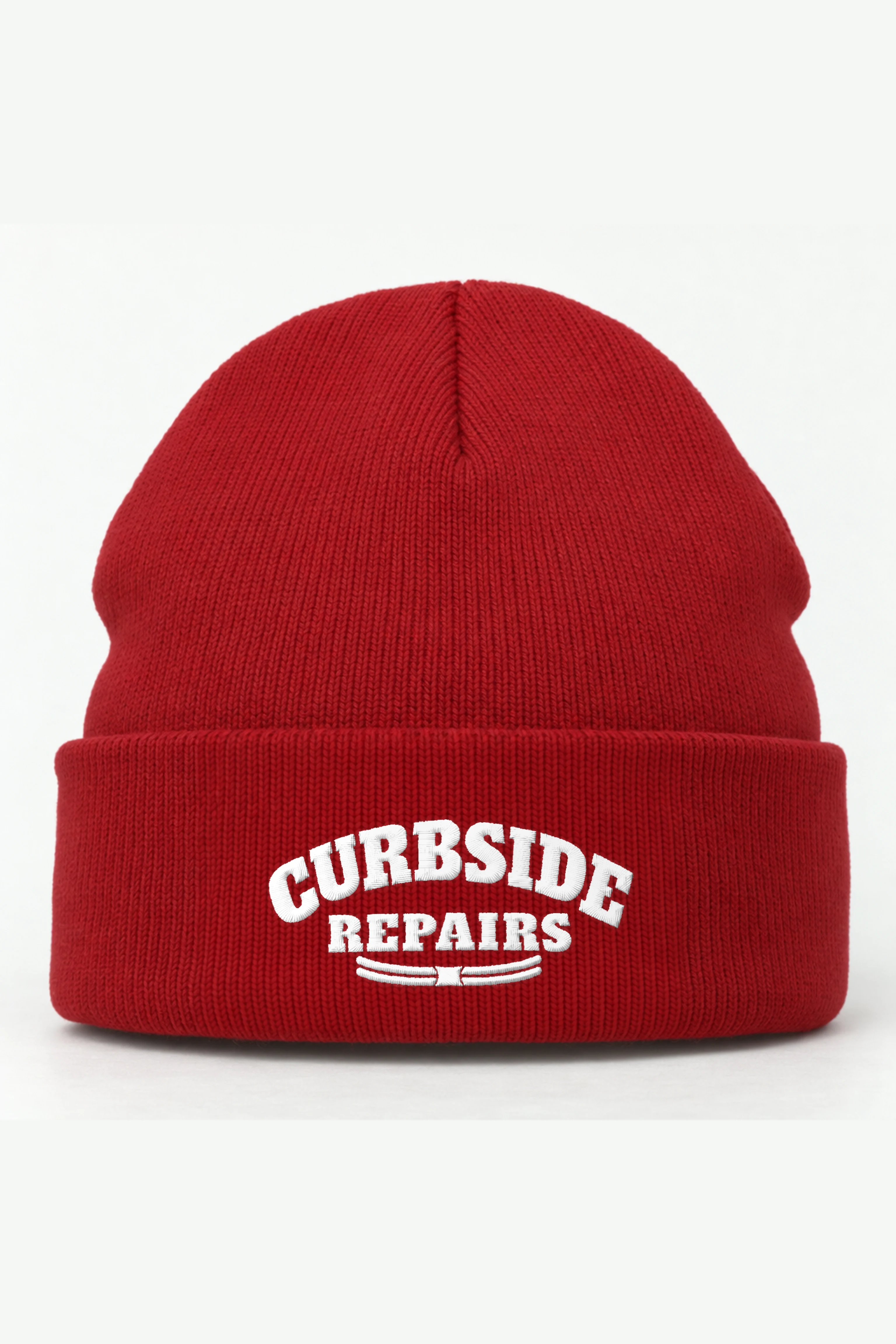 "Curbside Repairs" Cuffed Beanie · Embroidered
