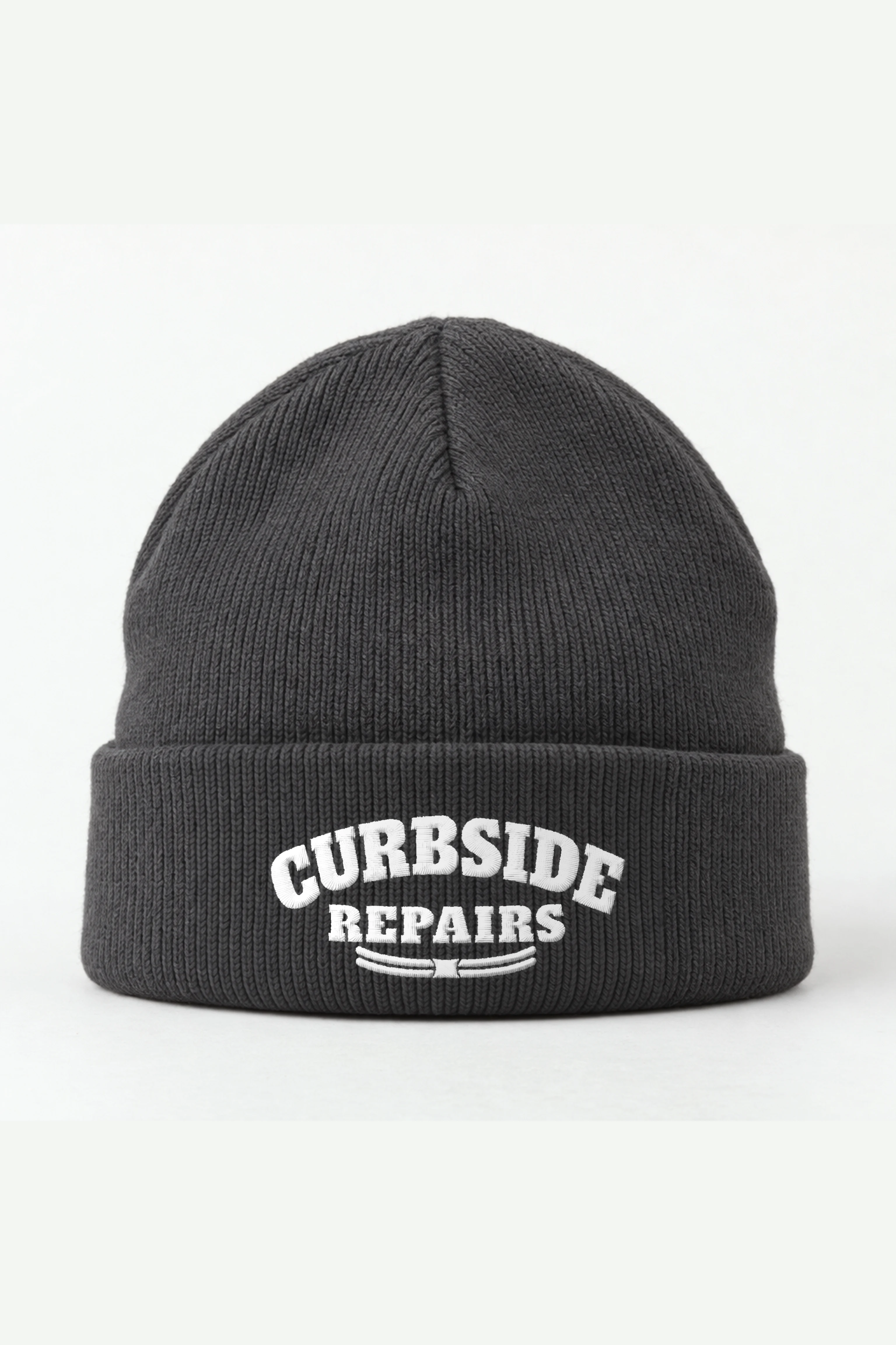 "Curbside Repairs" Cuffed Beanie · Embroidered