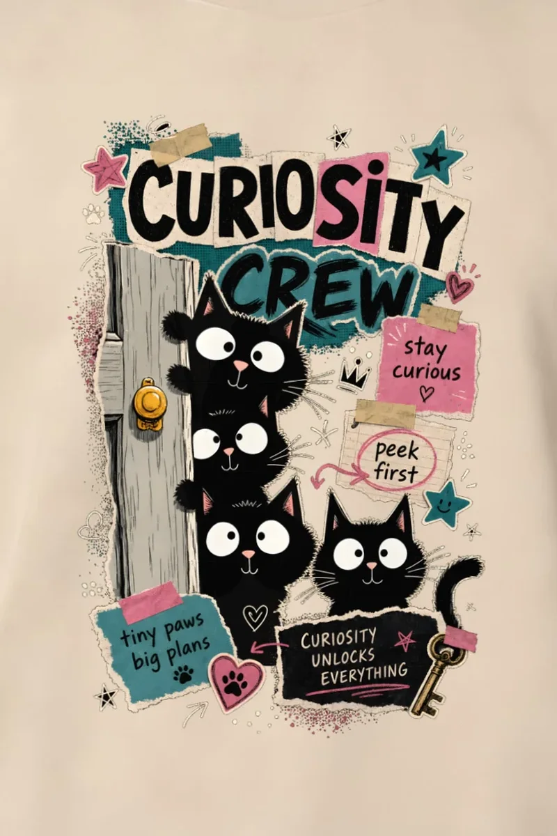 "Curiosity Crew Cats" 1 Crewneck Sweatshirt - the graphic up close