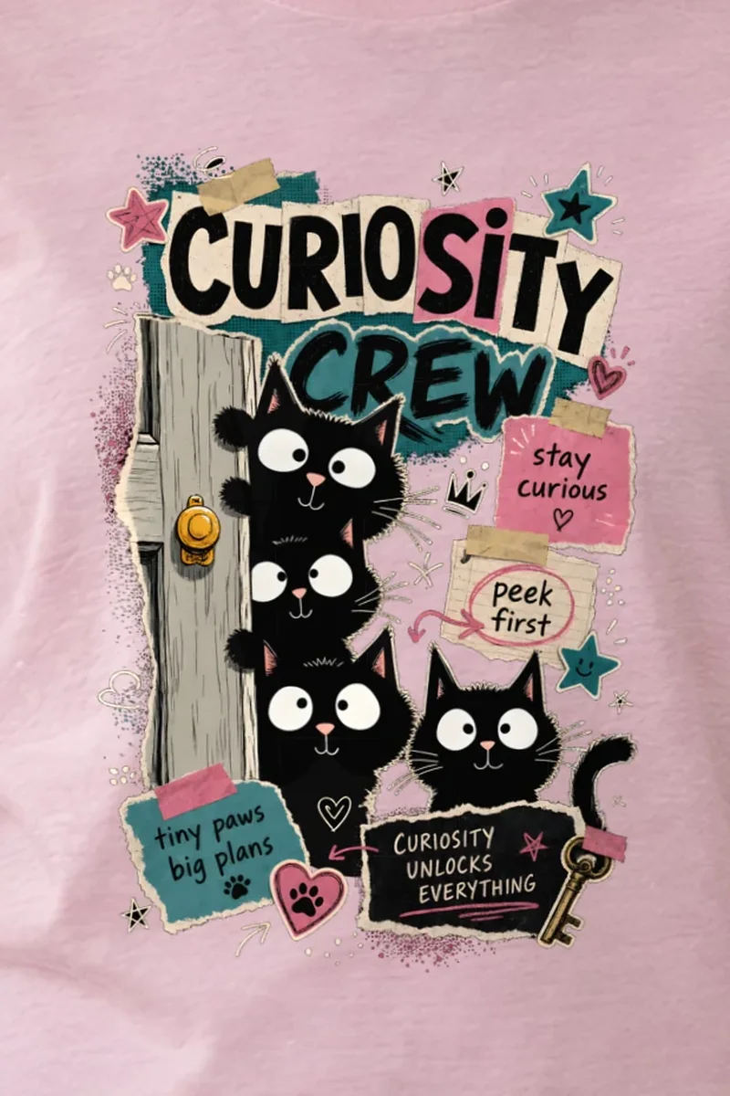"Curiosity Crew Cats" Unisex Longsleeve T-shirt - the graphic up close