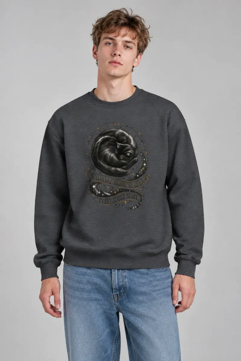 “Curled Black Cat” Unisex Crewneck Sweatshirt